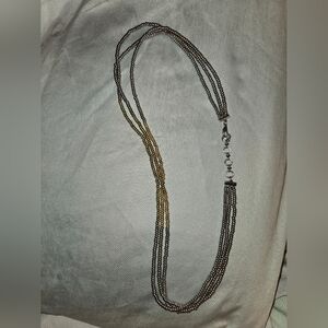 Lucky Brand 3 Strand Gold and Silver Beaded Necklace 28"